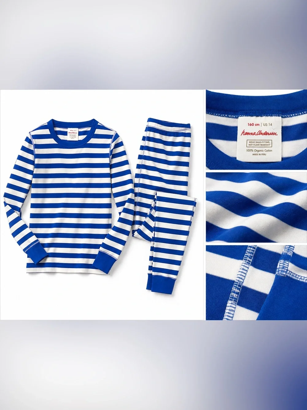 Hanna Anderson Kids Blue and White Striped Long Sleeve Pajama Set